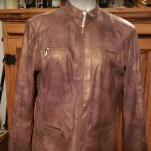 Chicos Size 2  (M) Bronze Jacket Poly/spandex Metallic Casual Zippers